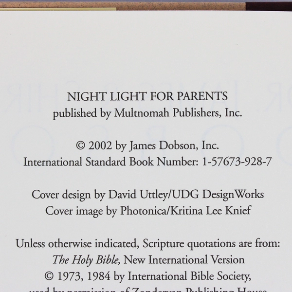 Night Light for Parents by James & Shirley Dobson 2002 Hardcover Dust Jacket