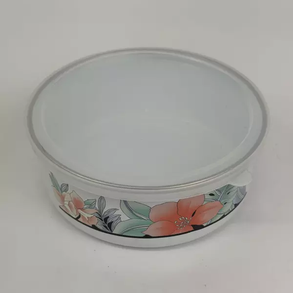 Set Of 3 Alco Enamelware Mixing Bowls With Plastic Lids Floral Pattern