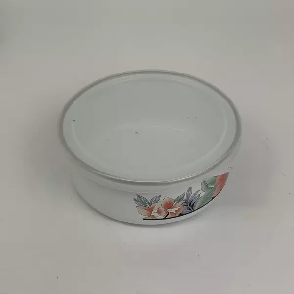 Set Of 3 Alco Enamelware Mixing Bowls With Plastic Lids Floral Pattern