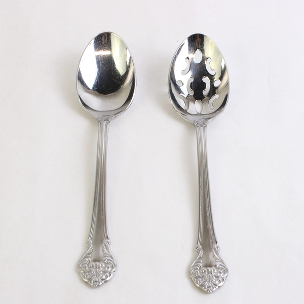 Lot Of 2 Reed & Barton Elegante (Stainless) Flatware Serving Spoon 1 Slotted