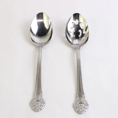 Lot Of 2 Reed & Barton Elegante (Stainless) Flatware Serving Spoon 1 Slotted