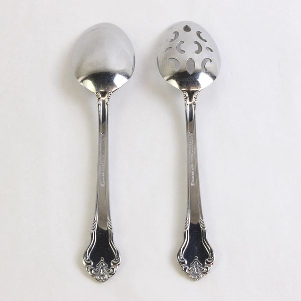 Lot Of 2 Reed & Barton Elegante (Stainless) Flatware Serving Spoon 1 Slotted