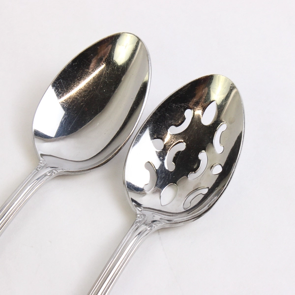 Lot Of 2 Reed & Barton Elegante (Stainless) Flatware Serving Spoon 1 Slotted
