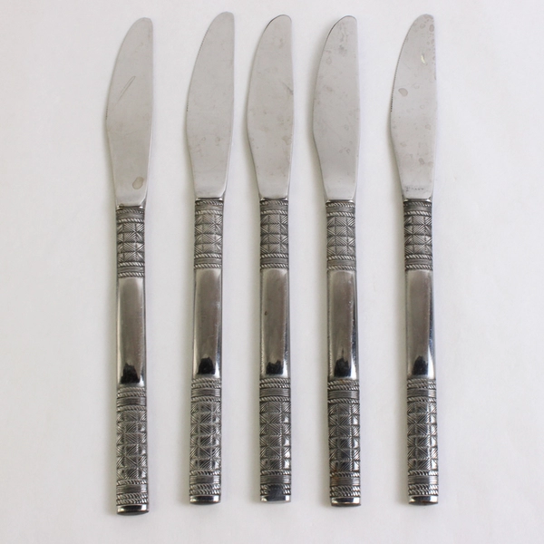 Lot Of 5 Unbranded Stainless Steel Japan Flatware Woven/Basketweave Knives