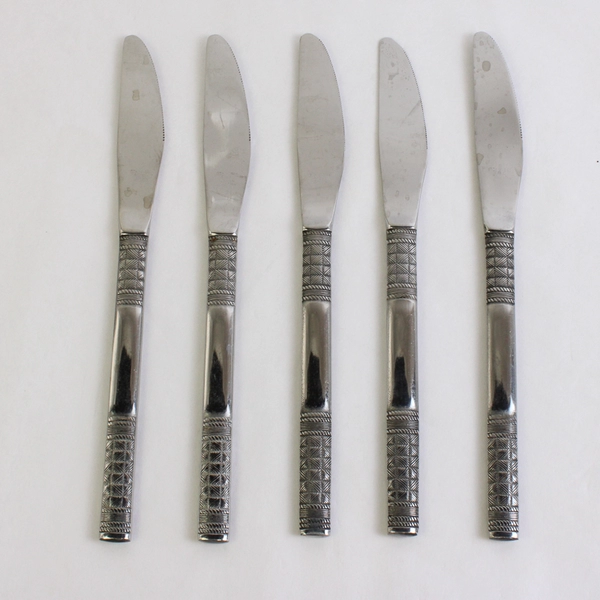 Lot Of 5 Unbranded Stainless Steel Japan Flatware Woven/Basketweave Knives
