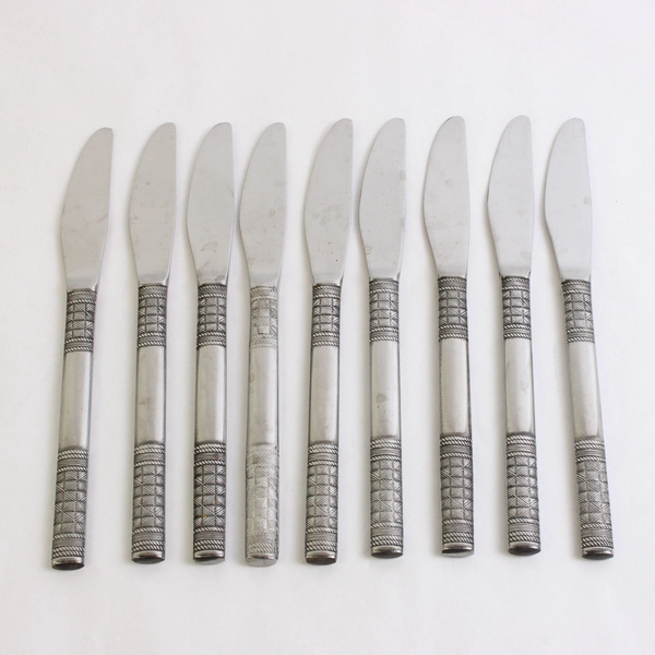 Lot Of 9 Unbranded Stainless Steel Japan Flatware Woven/Basketweave Knives
