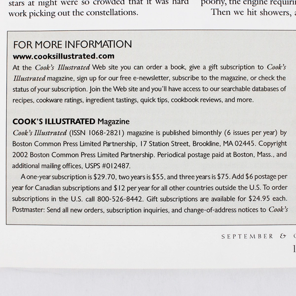Cook's Illustrated Sept & Oct 2002 Magazine Home of America's Test Kitchen