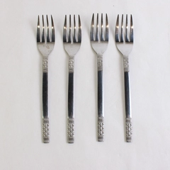 Lot Of 4 Unbranded Stainless Steel Japan Flatware Woven/Basketweave Desert Forks