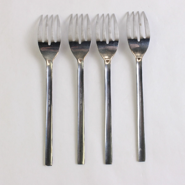 Lot Of 4 Unbranded Stainless Steel Japan Flatware Woven/Basketweave Desert Forks