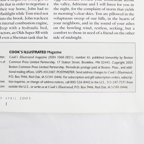 Cook's Illustrated March & April 2003 Magazine Issue #61