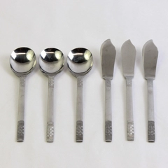 Lot Of 6 Unbranded Japan Flatware Basketweave 3 Butter Knives 3 Sugar Spoons