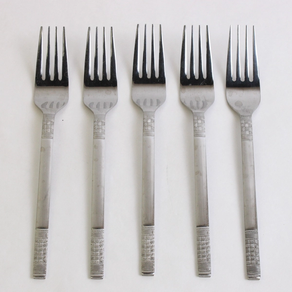 Lot Of 5 Unbranded Stainless Steel Japan Flatware Woven/Basketweave Forks