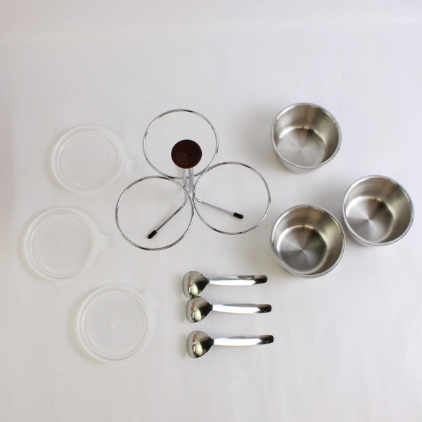 Vintage Foley Store 'n Server 3 Bowl Set With Spoons Lids And Stand