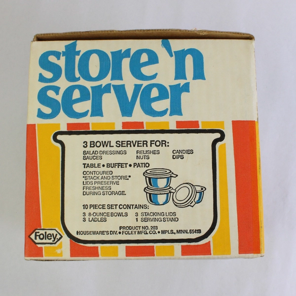 Vintage Foley Store 'n Server 3 Bowl Set With Spoons Lids And Stand