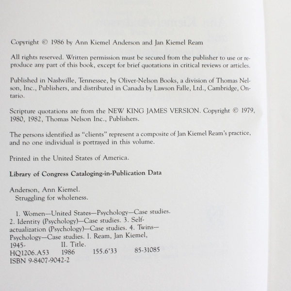 Struggling for Wholeness Ann Kiemel Anderson & Jan Kiemel Ream 1986 HC 1st Ed