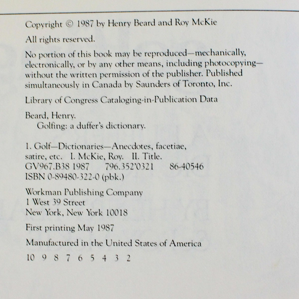 Golfing A Dictionary For Hackers Duffers & Perpetual Putters By Henry Beard &...