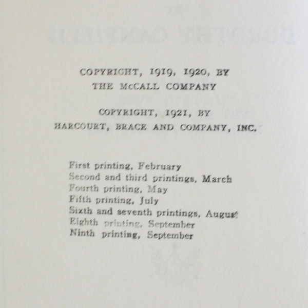 The Brimming Cup by Dorothy Canfield 1921 Ninth Printing