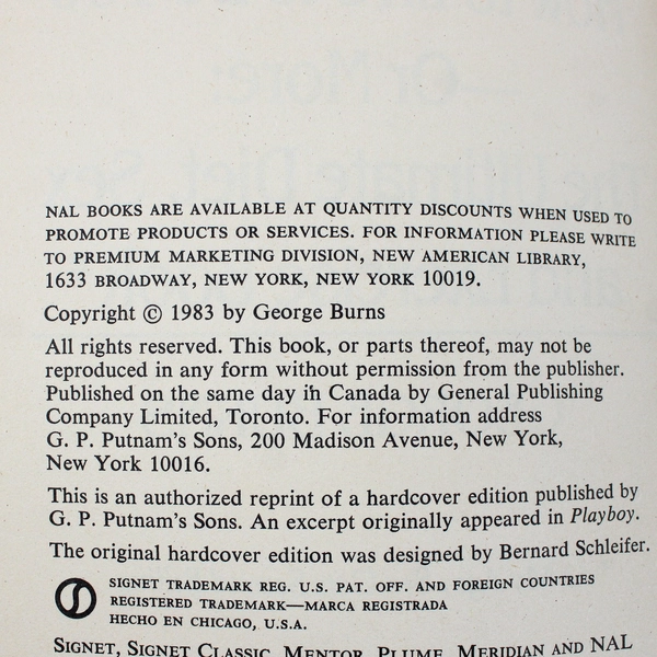 How to Live to Be 100 or More, George Burns SC, 1984