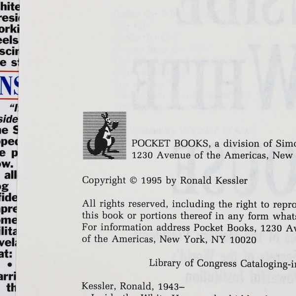 Inside the White House by Ronald Kessler 1995 HC DJ Johnson to Clinton
