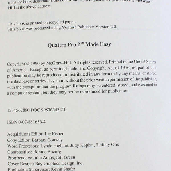Quattro Pro 2 Made Easy Lisa Biow 1990 Paperback McGraw-Hill