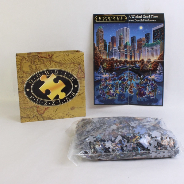 Dowdle Folk Art Puzzle "A Wicked Good Time" Skaters in Central Park 1000 Pc