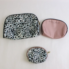 Lot of 3 Women's Makeup Cosmetic Bags Floral and Solid Pink