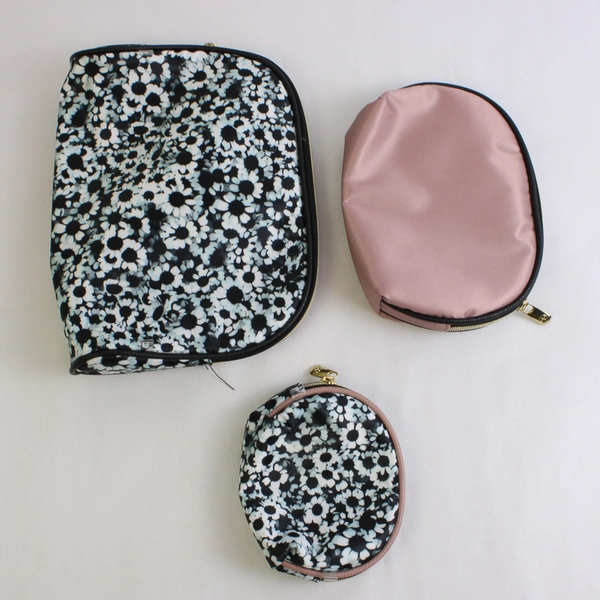 Lot of 3 Women's Makeup Cosmetic Bags Floral and Solid Pink