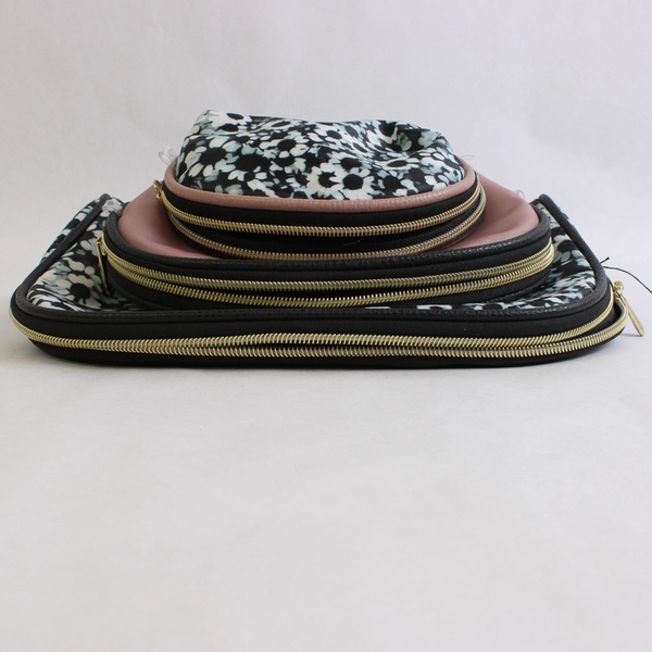 Lot of 3 Women's Makeup Cosmetic Bags Floral and Solid Pink