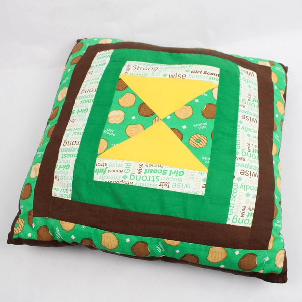 Lot Of 2 Handmade Girl Scout Throw Pillow 17" x 17" & Apron Green/Brown