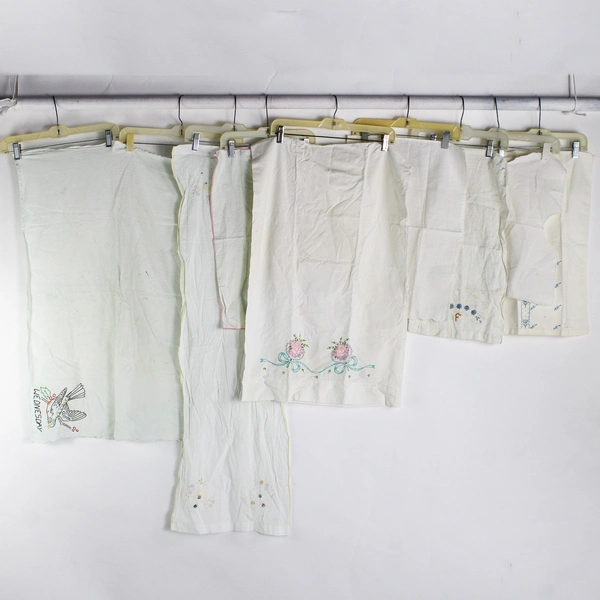 Lot of 8 Flawed Vintage Embroidered Bed and Kitchen Linens DIY Upcycling