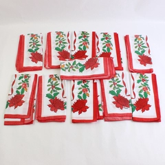 Set Of 12 Lintex Co Christmas Chrysanthemum Cloth Napkins 17"x17" Flawed