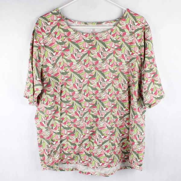 Appleseed's Petites Pink & Green Floral Pattern Cotton T-Shirt Women's Size PXL