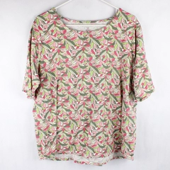 Appleseed's Petites Pink & Green Floral Pattern Cotton T-Shirt Women's Size PXL