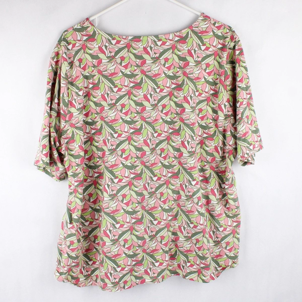 Appleseed's Petites Pink & Green Floral Pattern Cotton T-Shirt Women's Size PXL