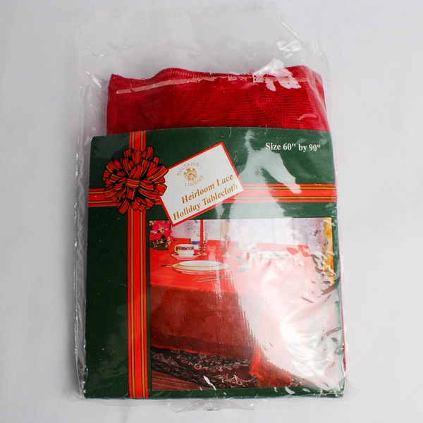 Sultan's Lines Heirloom Red Lace Holiday Tablecloth 60" x 90"