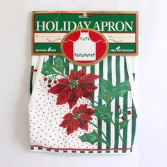Holiday Butcher Apron 100% Cotton Duck Poinsettia Red/White/Green