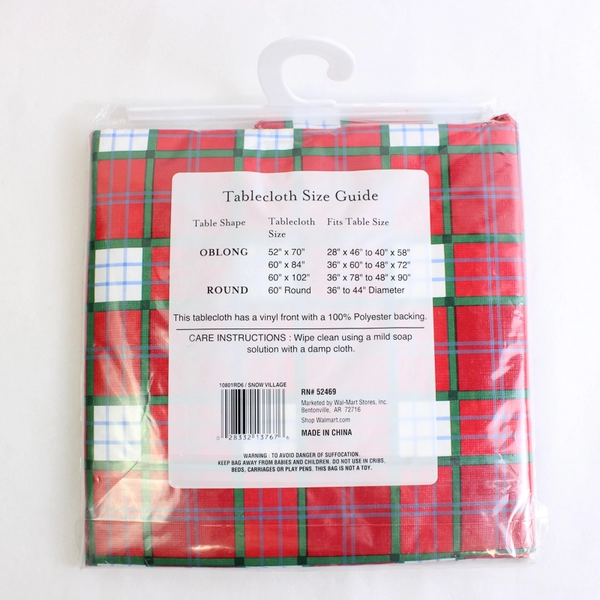 HomeTrends Snow Village Vinyl Tablecloth Round 60" Red/Green Plaid
