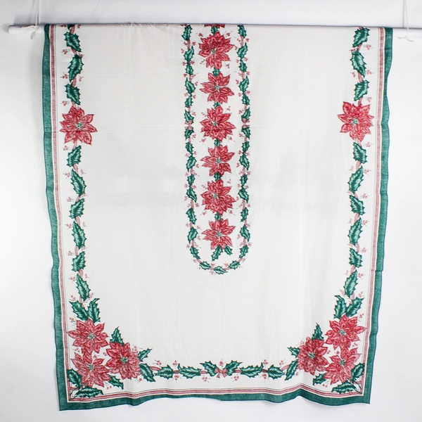 Kmart Corporation 100% Cotton Tablecloth Poinsettia Red/Green/White 60.5" x 100"