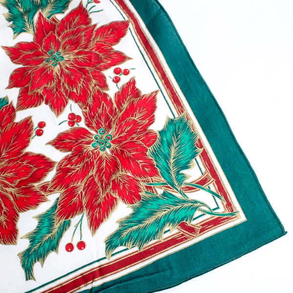 Kmart Corporation 100% Cotton Tablecloth Poinsettia Red/Green/White 60.5" x 100"