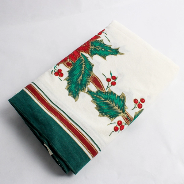 Kmart Corporation 100% Cotton Tablecloth Poinsettia Red/Green/White 60.5" x 100"