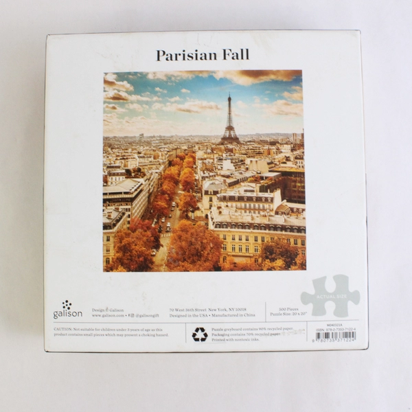 Galison "Parisian Fall" 500 Piece Jigsaw Puzzle 20" x 20" Paris Eifel Tower