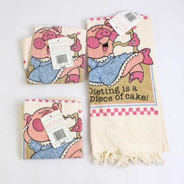 Kitchen Innovations Dish Towel w/ 2 Dish Cloth Set Eat Out Pigs