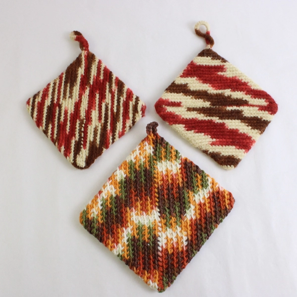Lot Of 3 Handmade Crochet Pot Holder/Soft Trivet Multicolor Square