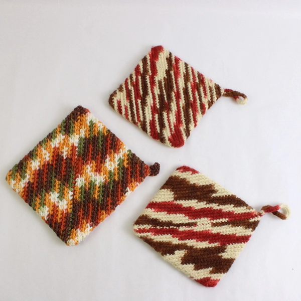 Lot Of 3 Handmade Crochet Pot Holder/Soft Trivet Multicolor Square