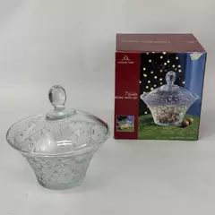 Holiday Time 7 Inch Glass Covered Candy Dish with Lid Embossed Roses