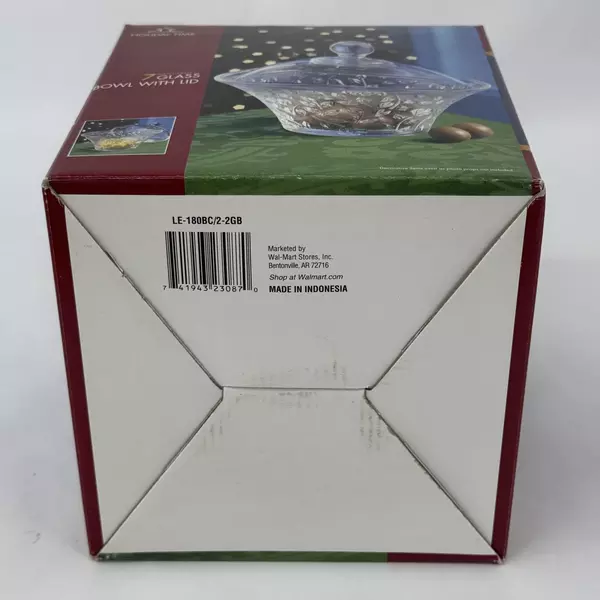 Holiday Time 7 Inch Glass Covered Candy Dish with Lid Embossed Roses