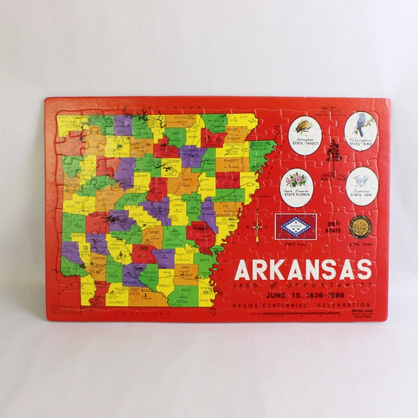 Puzzlin' State Arkansas Sesquicentennnial Celebration 1986 Cardboard Puzzle