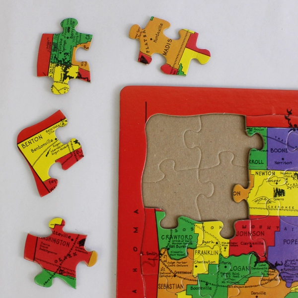 Puzzlin' State Arkansas Sesquicentennnial Celebration 1986 Cardboard Puzzle