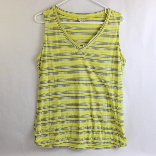 iCantoo Yellow and Gray Striped V-Neck Tank Top Women's Size Large