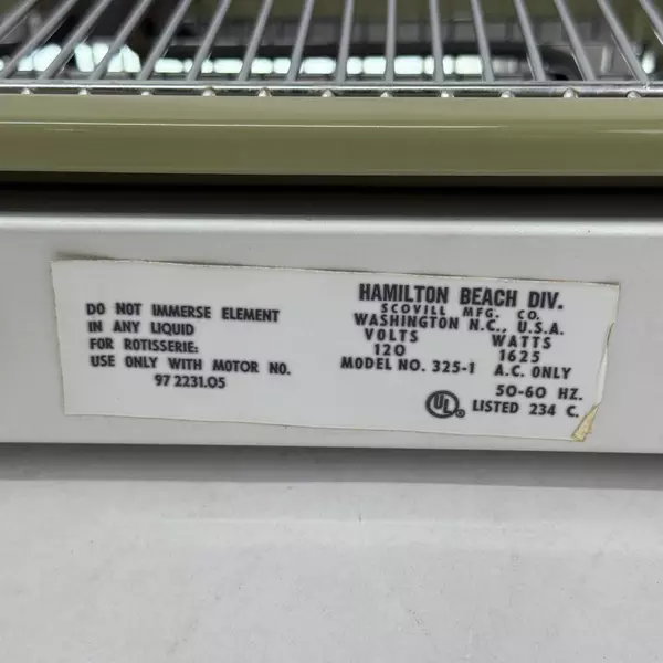 Hamilton Beach Combo Smokeless Rotisserie Broiler Model 325 No Rotisserie Parts